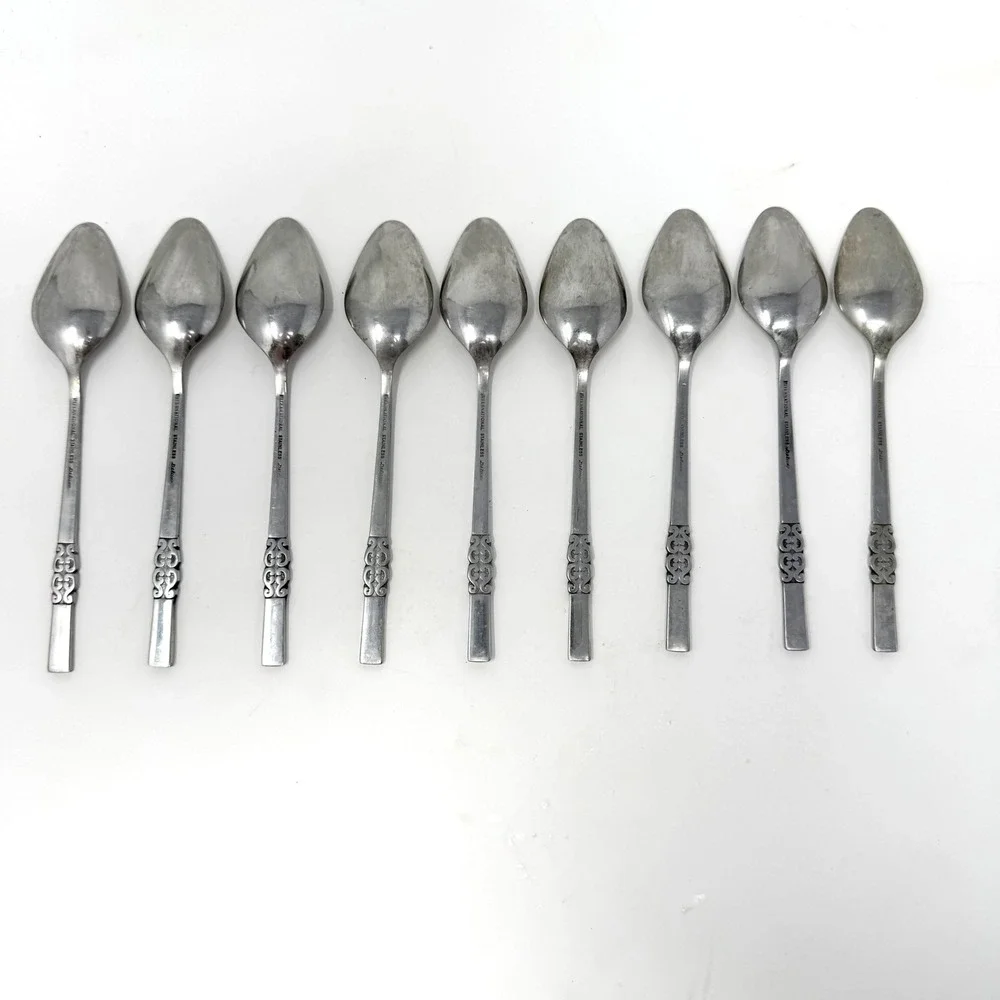 9 International‎ Stainless Steel Deluxe Teaspoons MCM Danish Scroll Flatware Set